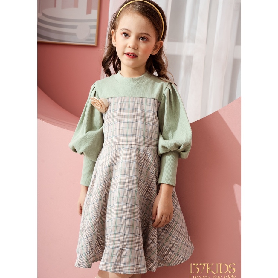 Váy xòe dài tay cotton thun 137KIDS kẻ caro dễ thương cho bé gái