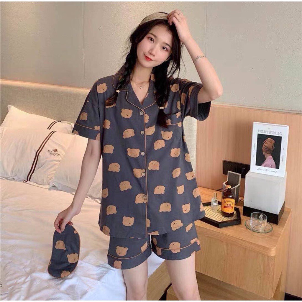 Bộ pijama CỘC ĐÙI kate thái, bộ ngủ áo cộc quần đùi hình cute mềm mát