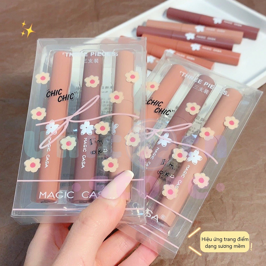 Set 3 son Chic Chic Magic Casa Kapok Mousse Lip Glaze - chichic