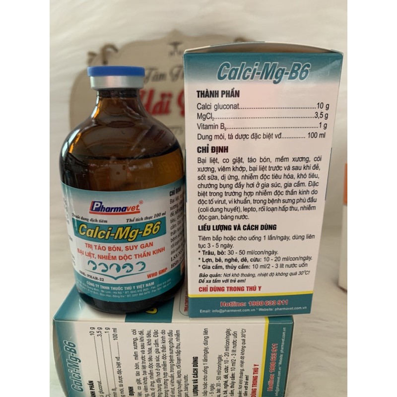 100ml Canxi - Mg - B6 - bổ sung vitamin và khoáng chất cho gia cầm, thuỷ cầm, heo, bê, nghé, dê, cừu, trâu, bò
