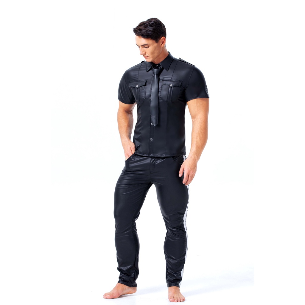 Áo Sơ Mi Da Ngắn Tay Ôm Dáng Phong Cách Âu Mỹ Cho Nam