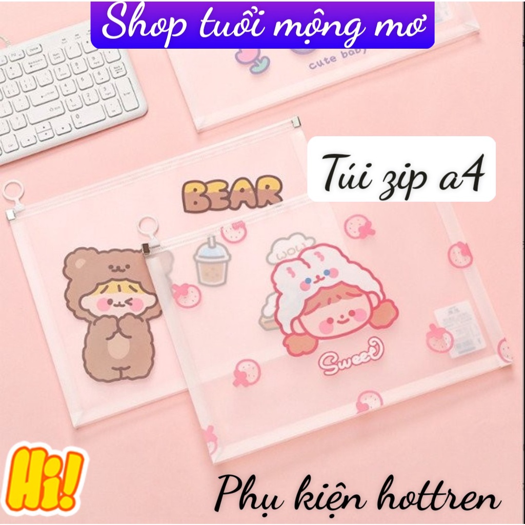 Túi zip đựng tài liệu giấy kiểm tra khích thước a4 có khóa kéo móc tròn