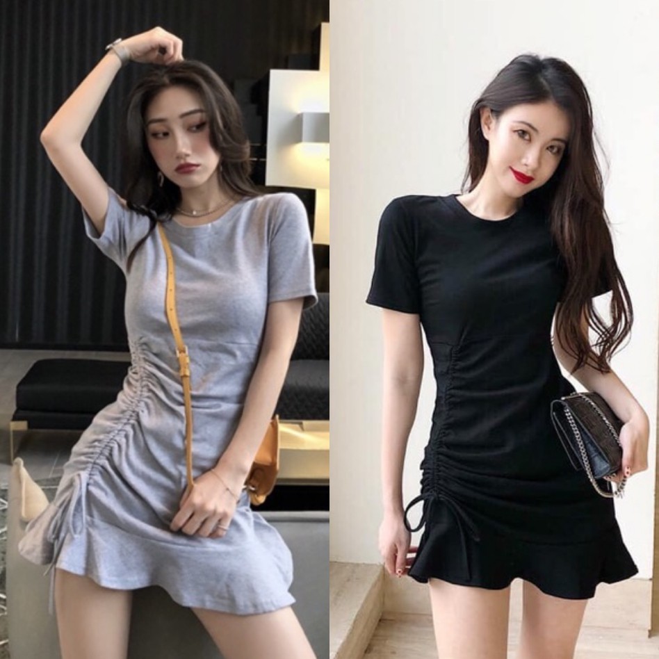 Đầm Nữ Đuôi Cá 🌺 FREESHIP 🌺 Váy Body Tay Ngắn Rút Dây Bên Sườn Siêu Xinh LH12