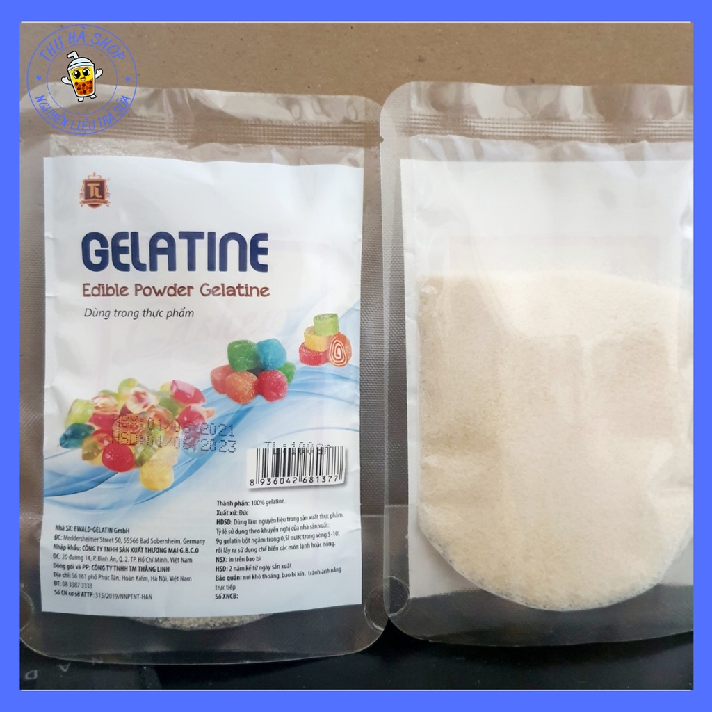 bột gelatine đức 100g làm mousse, tàu hủ, kẹo dẻo, chè khúc bạch