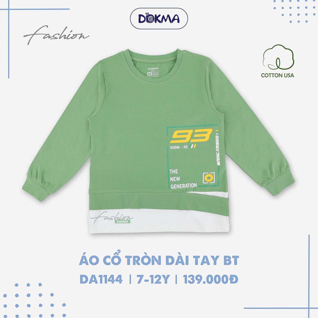 Áo dài tay bé trai Dokma - chất cotton co giãn, mềm mịn, thoáng khí