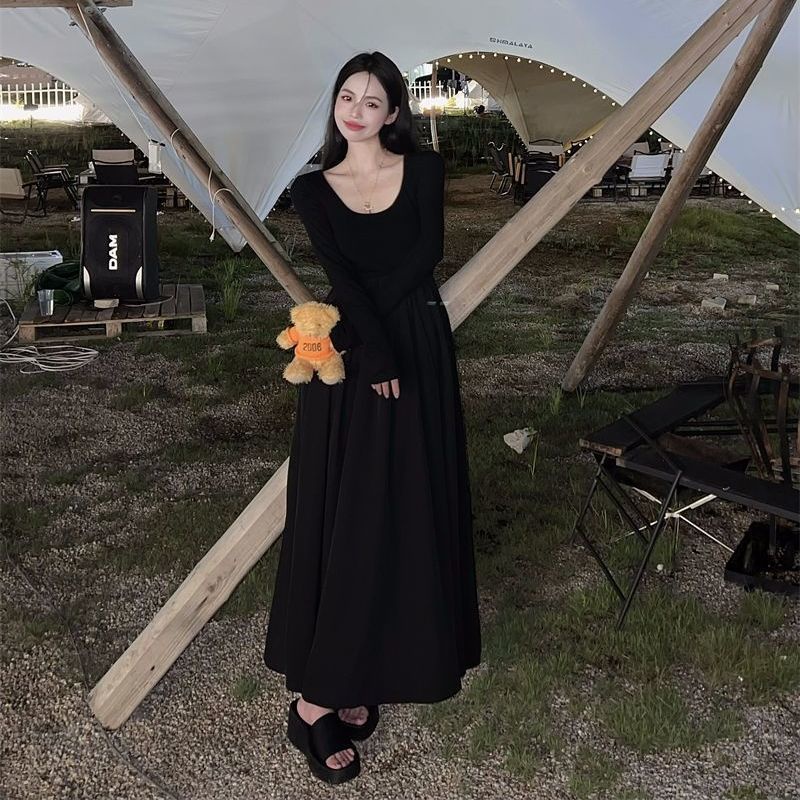 Đầm COZOK dài tay cổ tròn phong cách cổ điển thời trang cho nữ