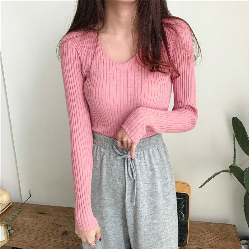 Áo Thun Tay Dài Cổ Tim Fom Ôm Chất Thun Mịn Mát Co Giản, ÁO GÂN CỔ TIM TAY DÀI