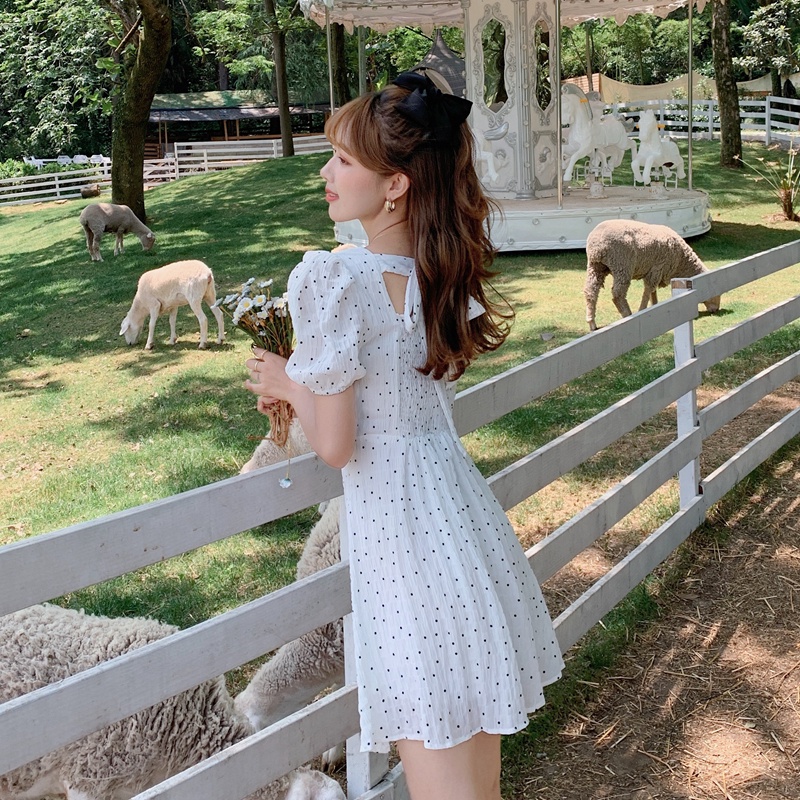 Đầm Cổ Chữ V Họa Tiết Chấm Bi 44932