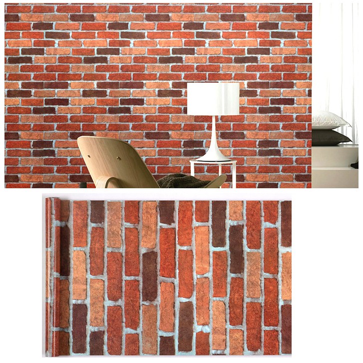 1 mét giấy dán tường GẠCH VÀNG NÂU khổ 45cm có keo sẵn