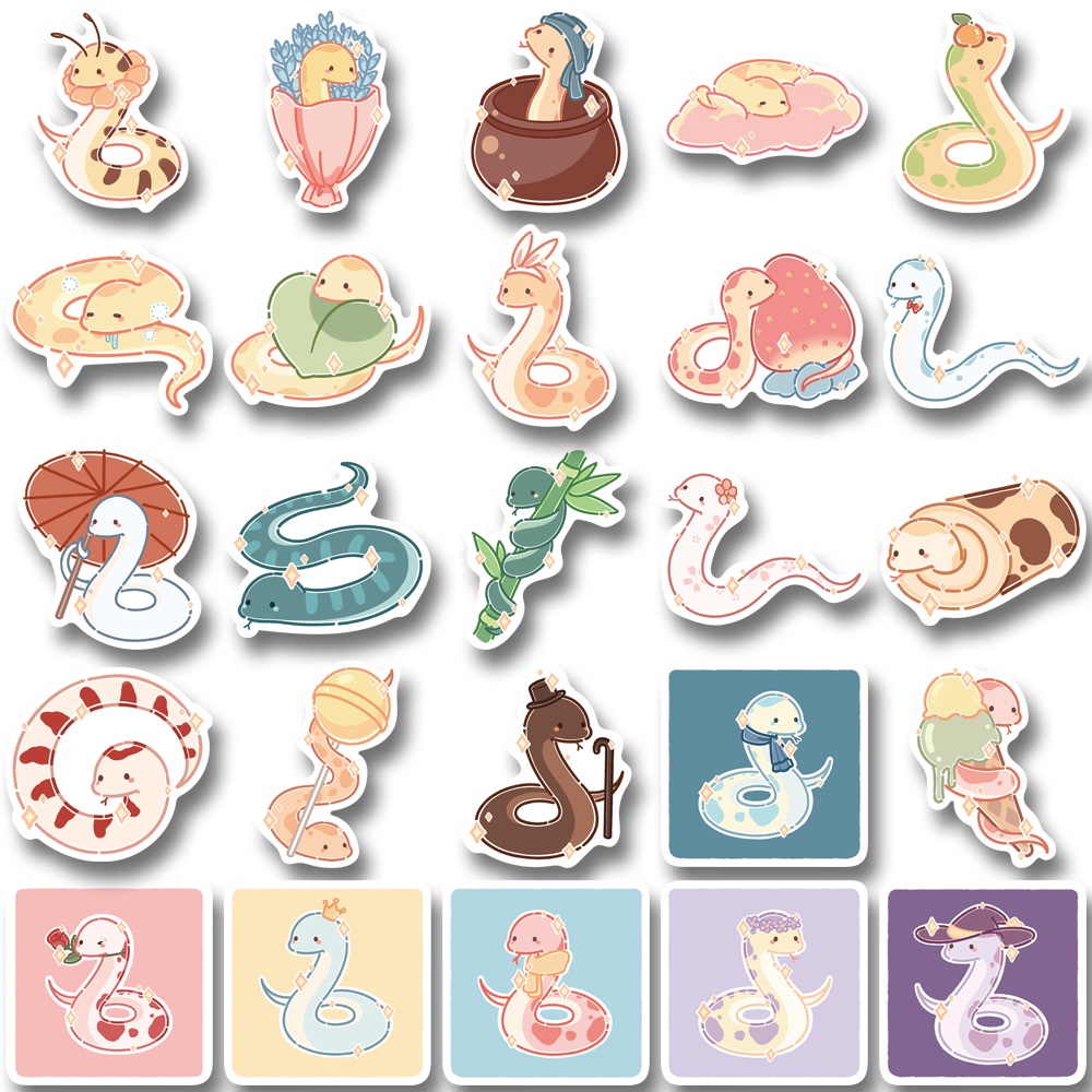 Bộ 50 Miếng Dán Trang Trí Laptop Chống Thấm Nước Hình Rắn Hoạt Hình Dễ Thương