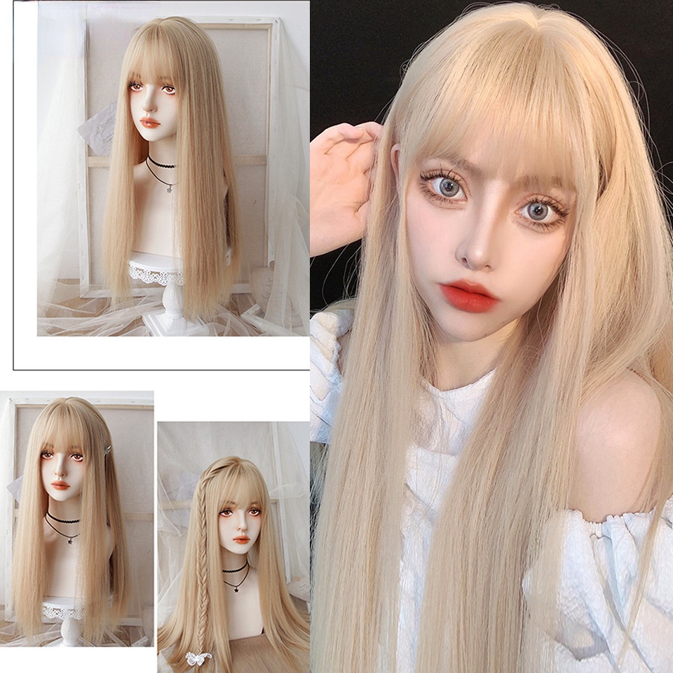 Bộ Tóc Giả Dài Thẳng Tự Nhiên Bằng Sợi Tổng Hợp Chịu Nhiệt Dùng Hóa Trang Cho Nữ