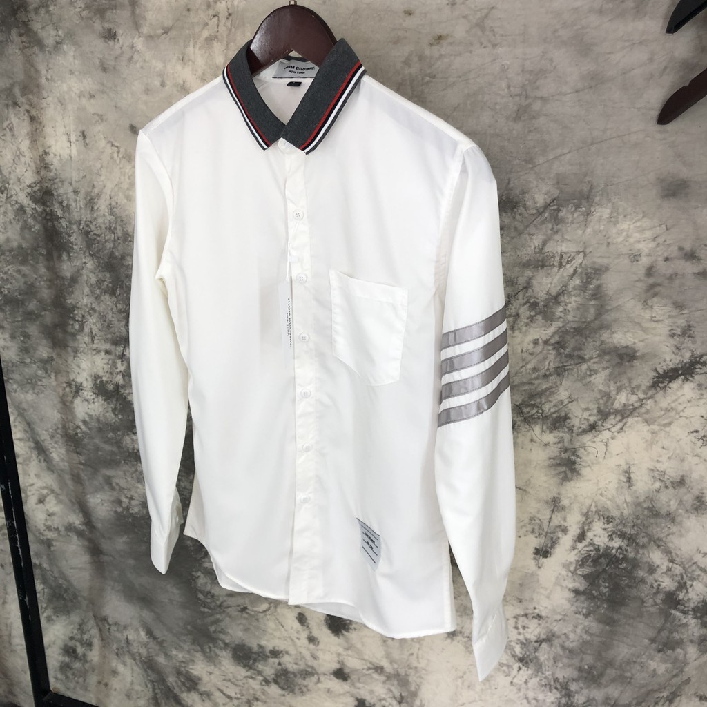 Áo Sơ Mi Nam Trắng Phối Viền Cổ Hot Kẻ Tay Dài Tay Trắng Hot Chất Vải cao cấp Vải Lụa Chống Nhăn Không Xù - BAT | BigBuy360 - bigbuy360.vn