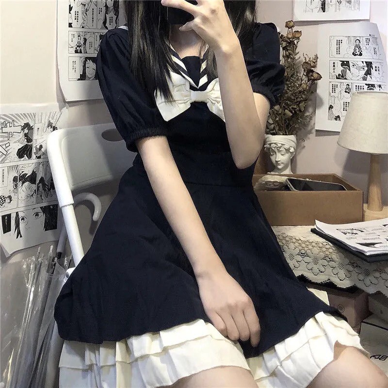 Váy Lolita cổ thủy thủ phối nơ