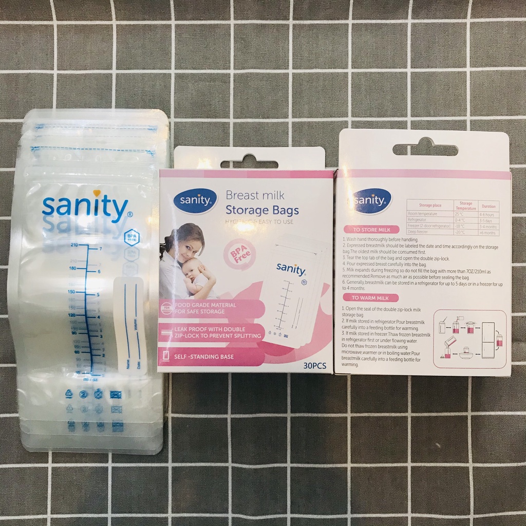 [Hộp 30pcs] Túi trữ sữa Sanity 210ml