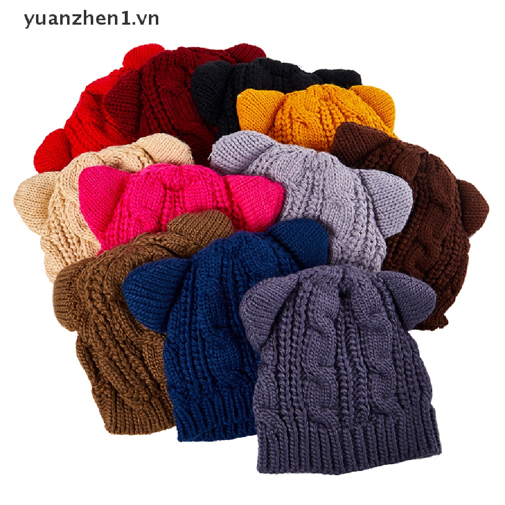 1 Mũ Len Dệt Kim Đính Tai Mèo Giữ Ấm Cho Nữ