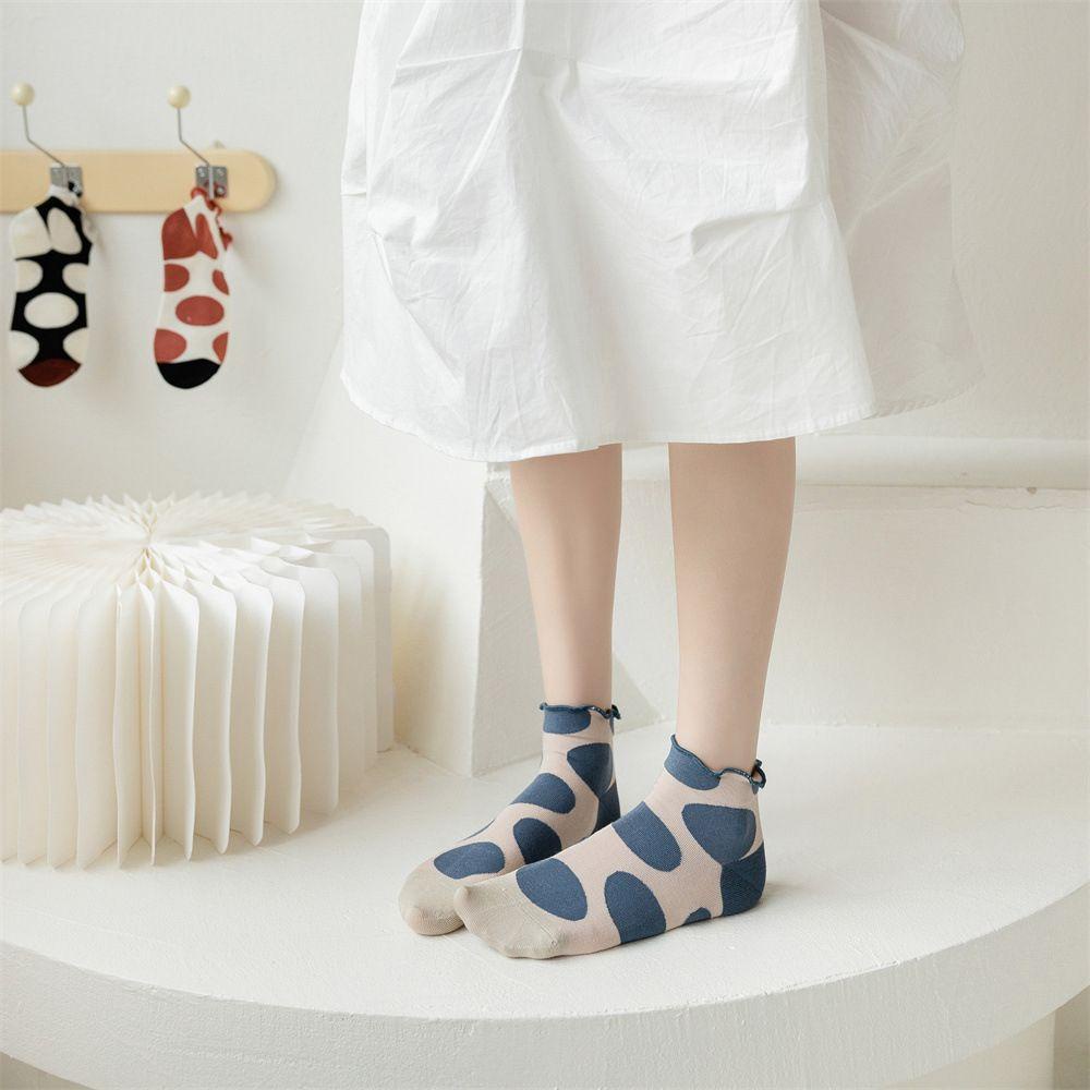 Vớ Cotton Cổ Ngắn Thoáng Khí Phối Họa Tiết Chấm Bi Phong Cách Harajuku 1 Cho Nữ