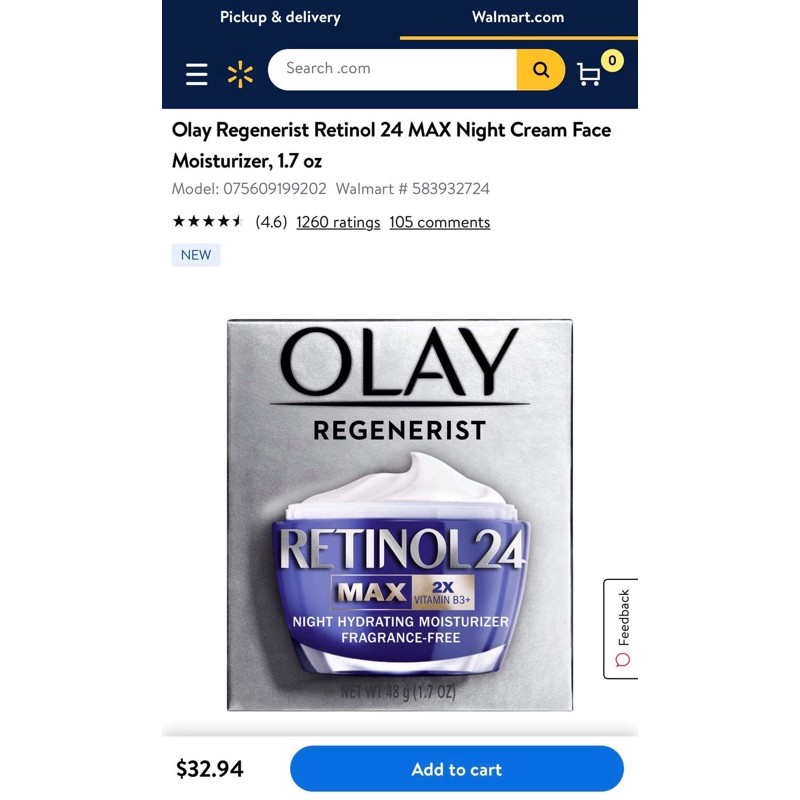 [HàngMỹ]Kem dưỡng da ban đêm Olay Retinol 24 Max Night Hydrating Moisturizer Fragrance Free 48g