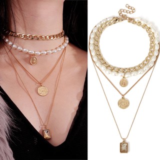 Dây Chuyền Nhiều Lớp Đính Hạt Giả Ngọc Trai