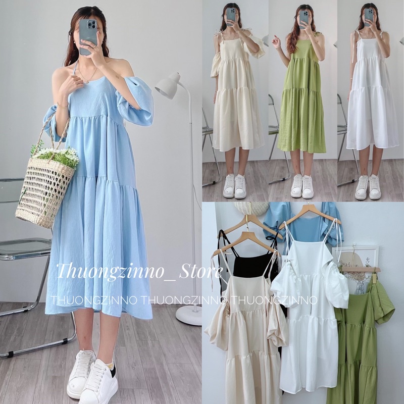 [Ảnh thật/Video]Đầm hai dây mặc được ba kiểu Hàn Quốc