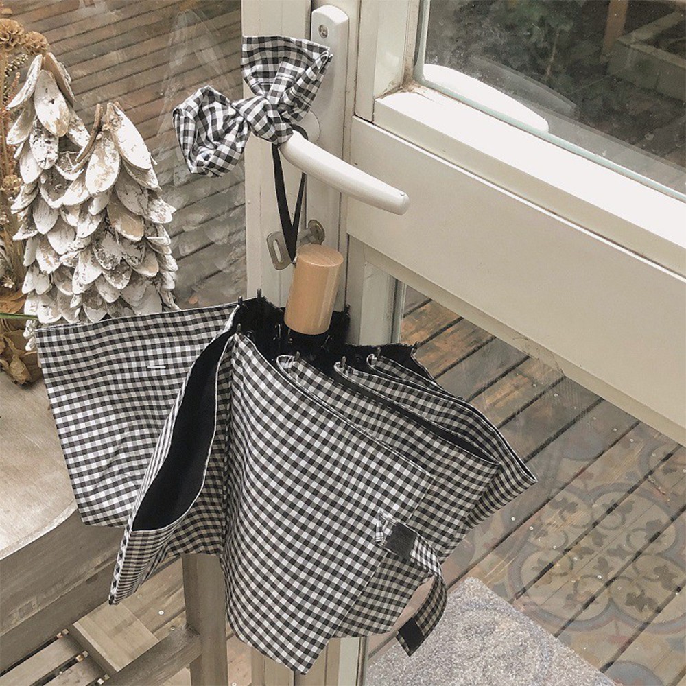 Dù Gấp Tự Động Che Nắng Mưa Họa Tiết Kẻ Sọc Màu Đen Phong Cách Hàn Quốc