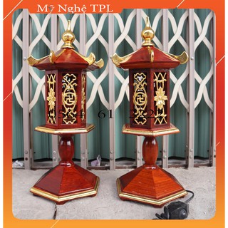 Cặp đèn lục giác gỗ hương - Đèn thờ gỗ hương rát vàng cao 48