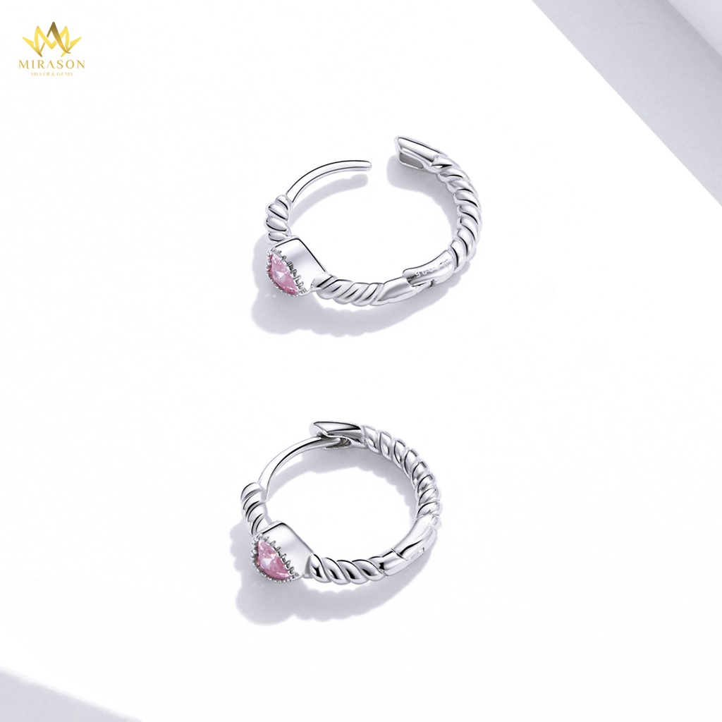 Khuyên Tai Bạc Nữ MIRASON Tròn Họa Tiết Xoắn Nạm Đá Hồng Trái Tim MBT254 -  Bông Tai Nữ Bạc 925 Cao Cấp