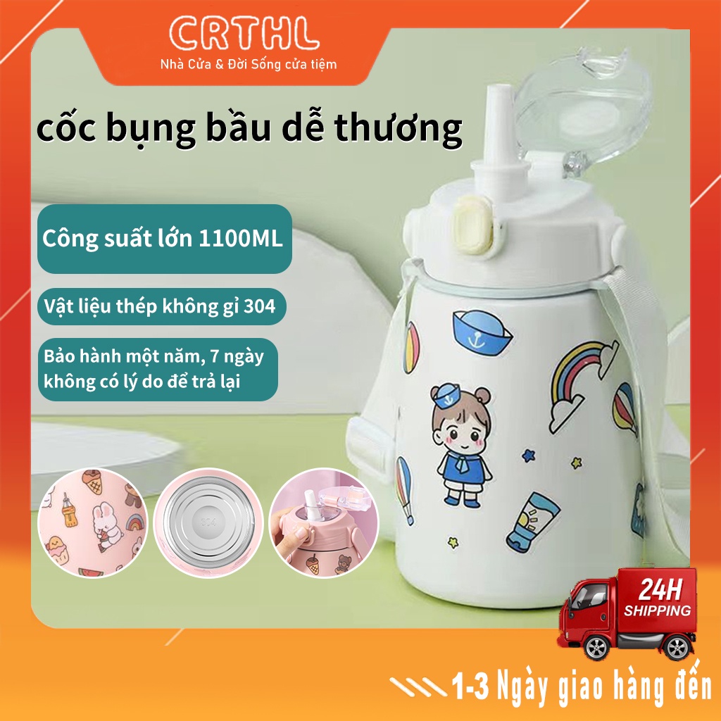 bình giữ nhiệt có ống hút,cute cốc giữ nhiệt 1000ml Bình đựng nước có 304 Cốc rơm bằng thép