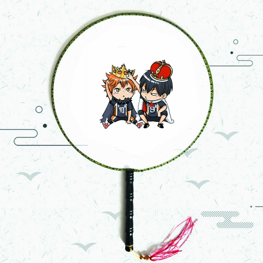 Quạt tròn cổ trang Haikyuu!! Vua bóng chuyền anime chibi cầm tay