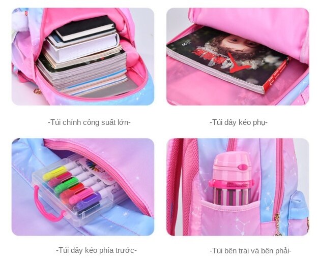【Send Watches】Elementary Students, Bags 1-2-3-4-5-6Class Children's Bags 6-12 Years Old Unzip Princess Backpack