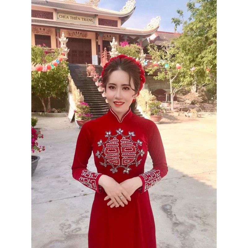 ÁO DÀI NHUNG KẾT CHỮ HỶ CHO CẶP DÂU RỂ