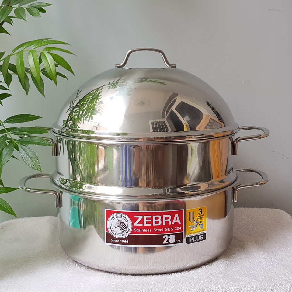 Bộ nồi xửng hấp cao cấp Zebra Thái Lan nắp kính ( 24cm / 28cm ) , Inox 304, tương thích mọi bếp, bếp từ, gas, hồng ngoại
