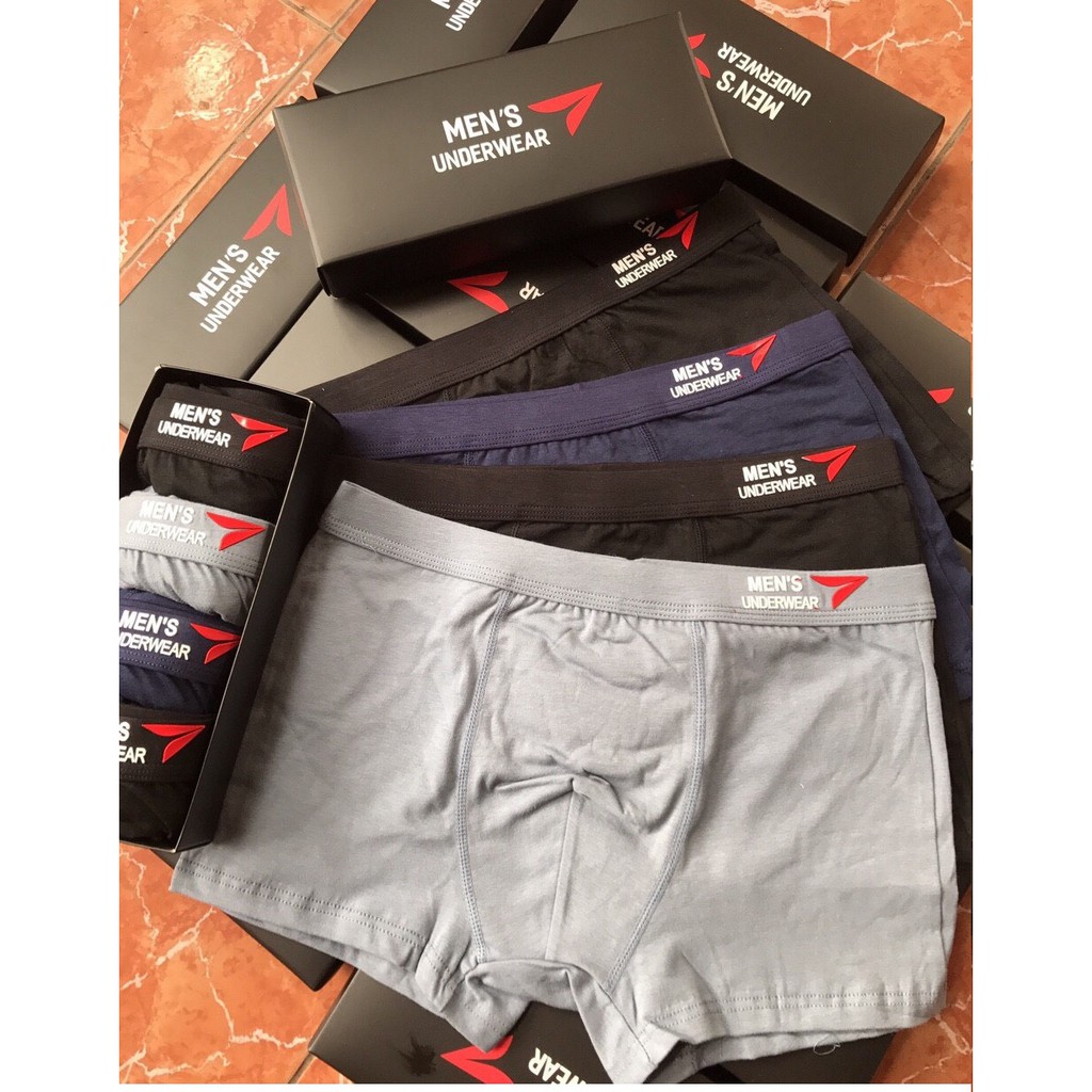 [Hộp 4 Chiếc] Quần Lót nam Boxer Cao Cấp Men's UnderWear, Quần Sịp Nam Đùi vải Coton Siêu Đẹp