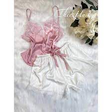 Đồ ngủ sexy - Set ngủ 2 dây đùi lụa phối ren cao cấp ( Mua 2 set tặng kèm tuban )