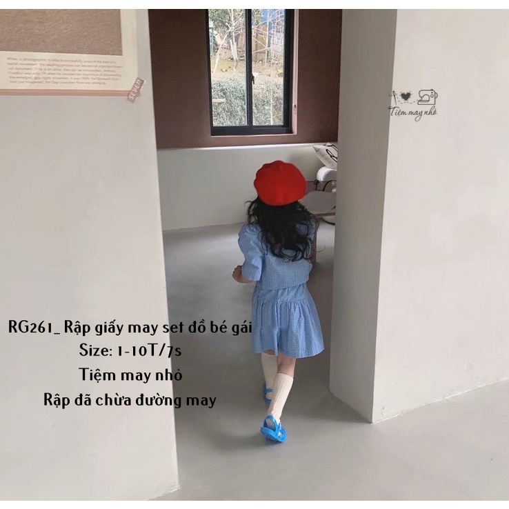 RG261_Rập giấy may set đồ tay bồng kèm quần váy bé gái