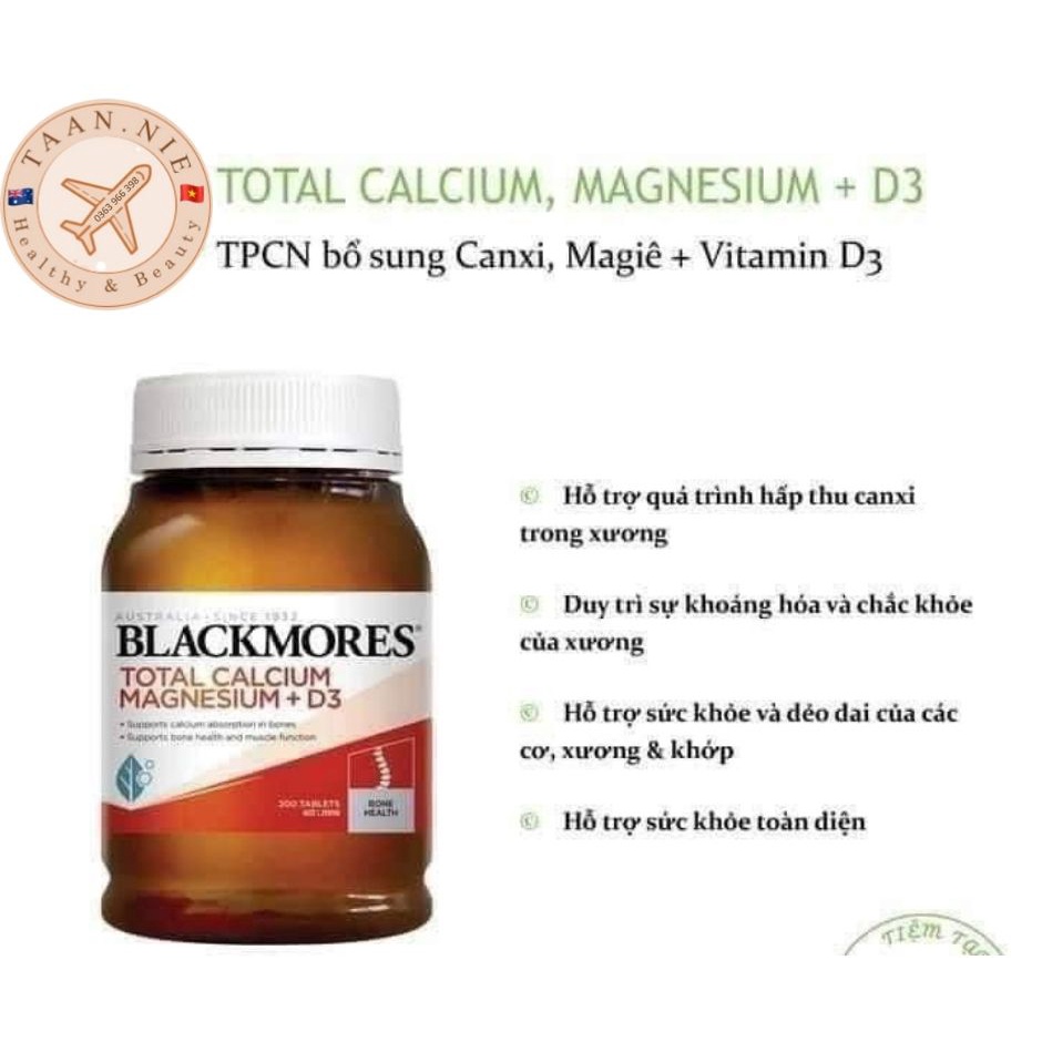 Viên uống bổ sung canxi, Magie, D3, hỗ trợ xương khớp Blackmores Total calcium magnesium + D3