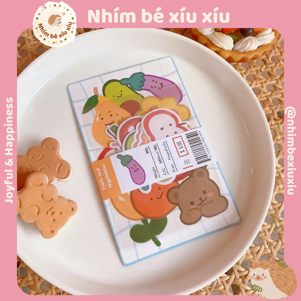 20 miếng dán sticker gấu và hoa quả phong cách HQ nhimbexiuxiu