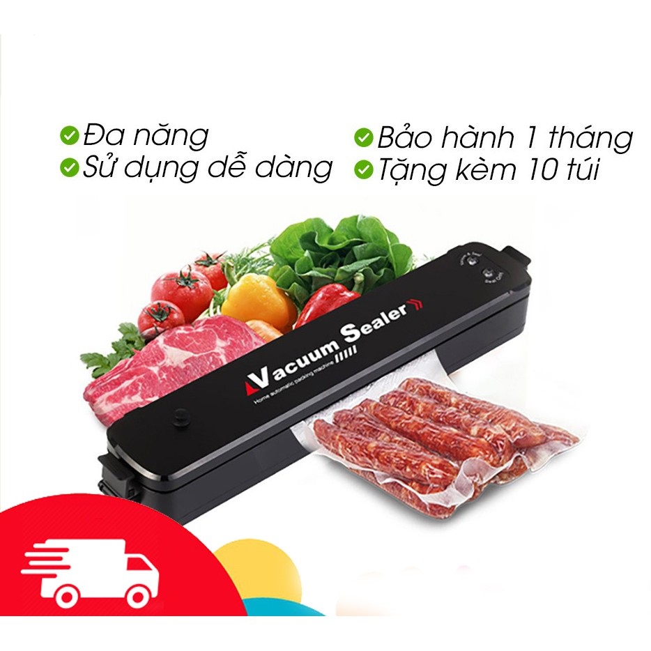 Máy hút chân không bảo quản thực phẩm ,kiêm hàn miệng túi Vacuum Sealer + Tặng kèm 10 túi hút