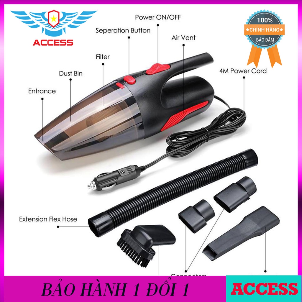 Máy hút bụi mini cầm tay - Máy hút bụi xe hơi - loại cắm tẩu 12V - Công suất 120W - Tặng kèm 5 phụ kiện