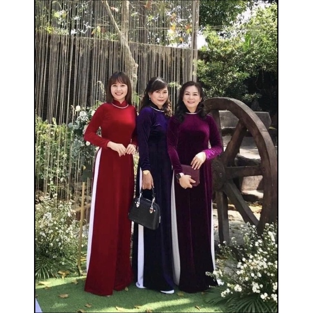 [Đủ Màu] Áo Dài Nhung truyền thống sang trọng,cao cấp-Viền trai cổ và tay