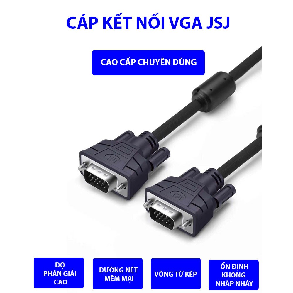 Dây Cáp VGA JB-V58 thiết kế bề ngoài mạnh mẽ, được trang bị vòng từ tính kép loại bỏ những tín hiệu xấu