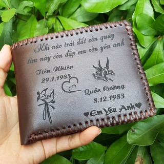 Ví nam da bò thật, ví bóp nam, ví nam khắc theo yêu cầu, ví nam khắc tên chuẩn màu nâu