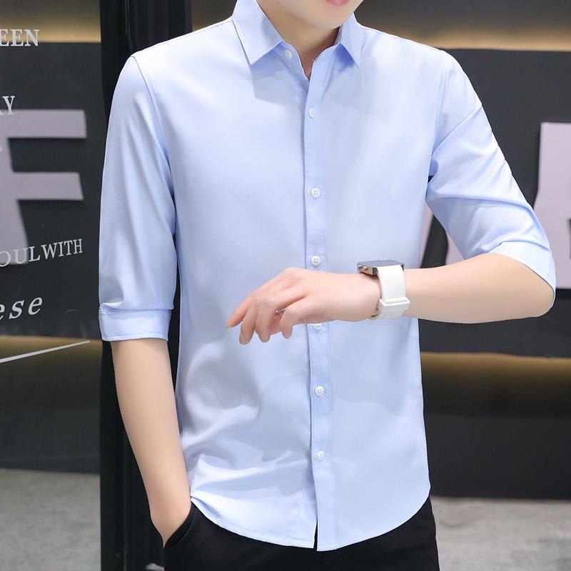 Áo Sơ Mi Tay Lửng Màu Trơn Dễ Phối Đồ Thời Trang Công Sở Phong Cách Hàn Quốc 2023 Cho Nam