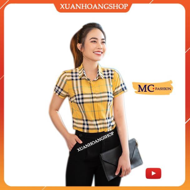 Áo Sơ Mi Nữ Công Sở Mc Fashion, Kiểu Dáng Tay Ngắn Cộc, Họa Tiết Kẻ Sọc Caro, 2 Màu( Vàng, Xanh Đen Tím Than) A665 . !