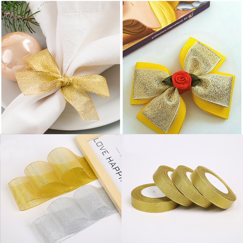 Cuộn Dây Ruy Băng Kim Loại Dài 25 Yards 22M Dùng Trang Trí Tiệc Giáng Sinh