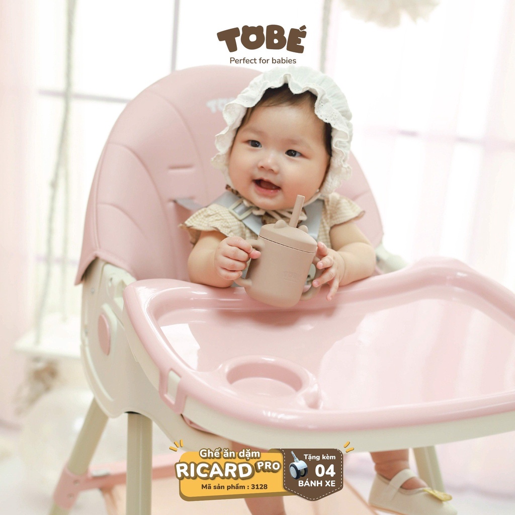 Ghế Ăn Dặm Cho Bé Ricard Pro Trơn Pastel TOBÉ Thiết Kế Khay Ăn Kép Điều Chỉnh, 3 Cấp Độ, Có Thể Gấp Gọn