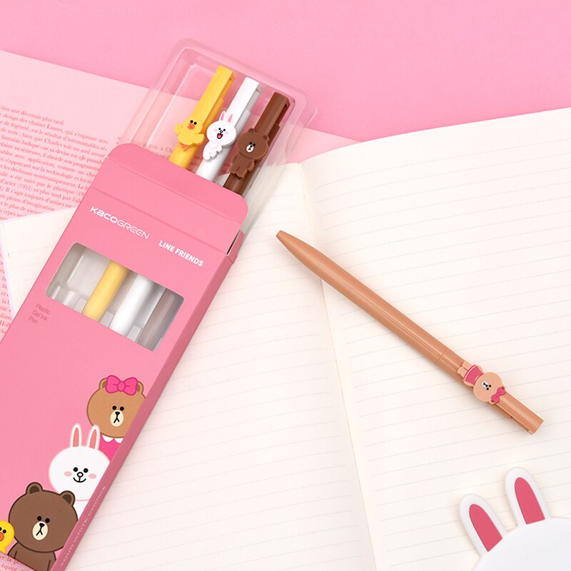 LINE FRIENDS Set 4 Bút Bi Mực Đen Ngòi 0.5MM Thiết Kế Dễ Thương