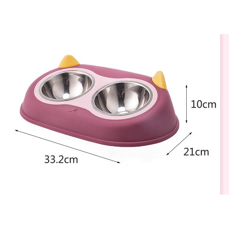 chén đôi inox mặt mèo cho chó mèo