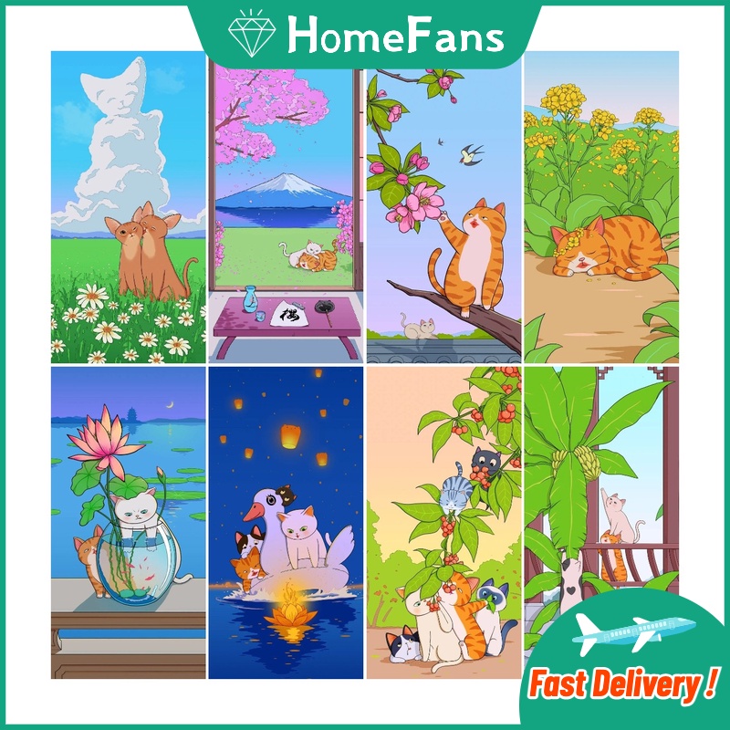Bộ Tranh Đính Đá 5D Tự Làm 30x50cm Hình Mèo Hoạt Hình Đáng Yêu Trang Trí Nhà Cửa