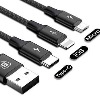 cáp sạc baseus 3 đầu Micro USB, Lightning, Type C