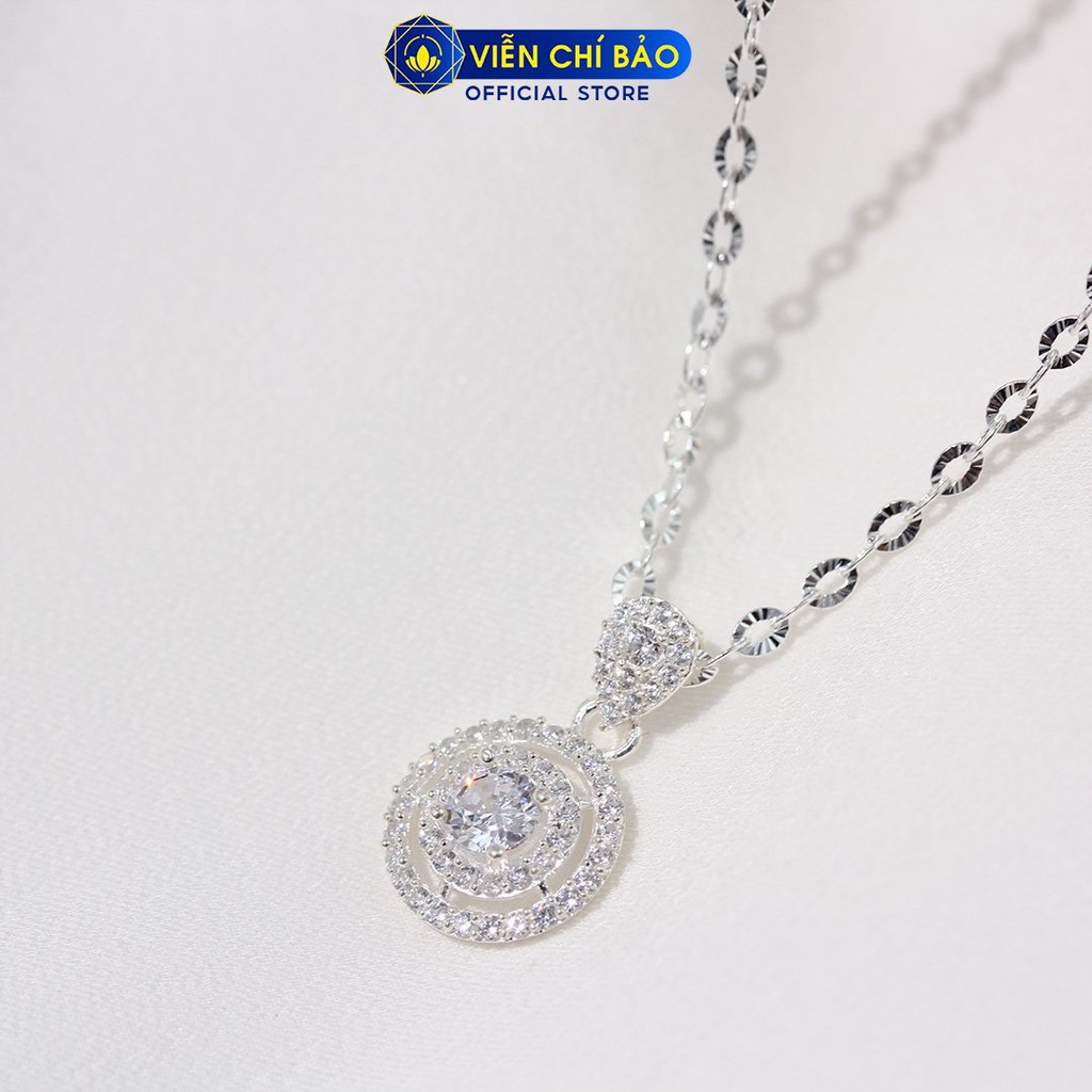 Dây chuyền bạc nữ tròn đính đá chất liệu bạc 925 thời trang phụ kiện trang sức nữ Viễn Chí Bảo D400776